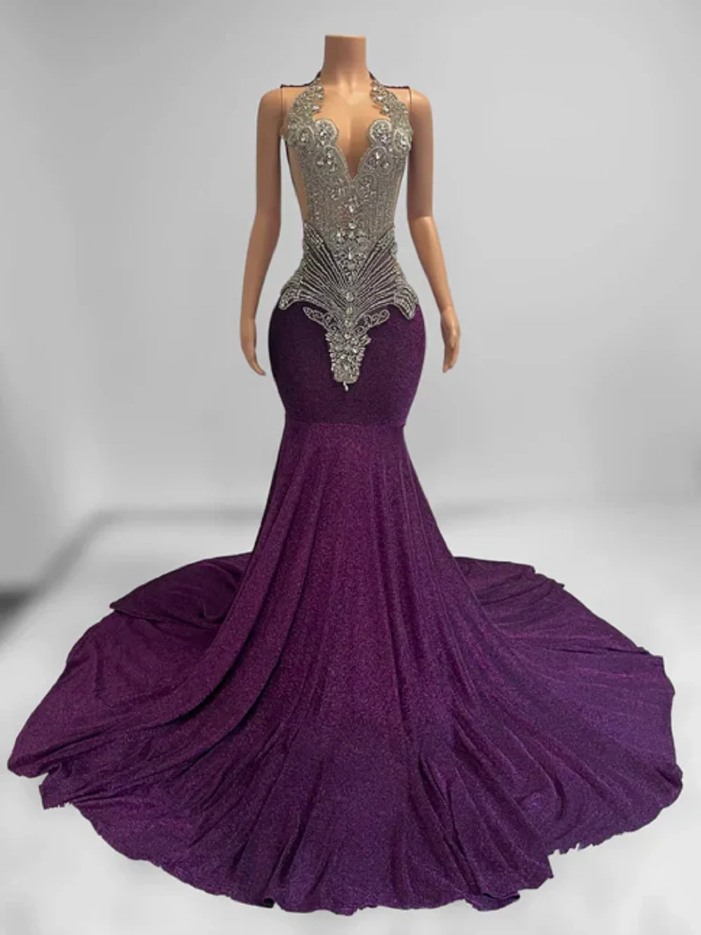 

Luxury Velvet Long Prom Dresses For Black Girls Sheer Crystals American African Evening Gowns Birthday Party Robe Customized