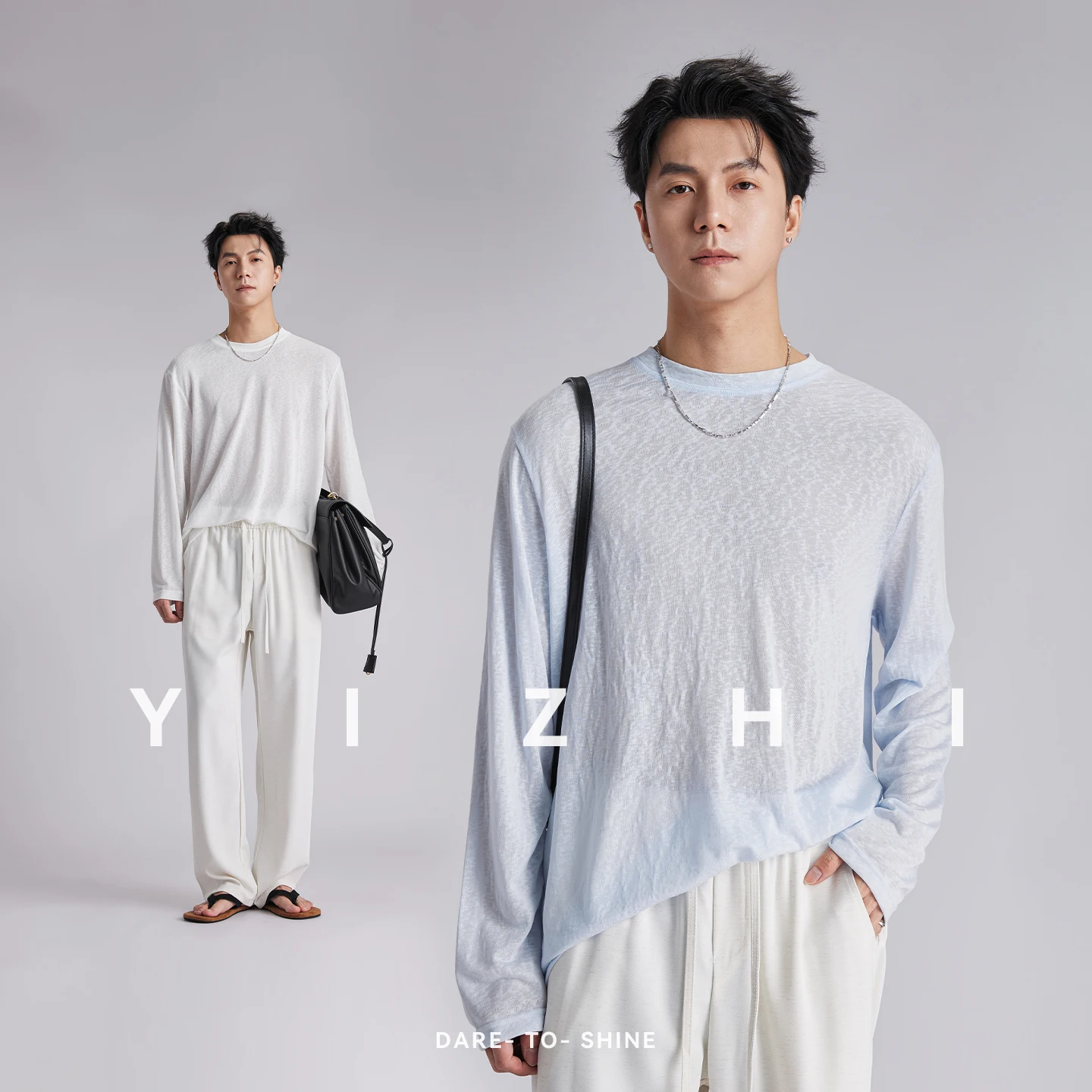 

Men Lyocell Thin Sheer Sun Protection Long Sleeve T-shirts Summer Loose Breathable Skin Friendly Solid Color Basic Casual Tops