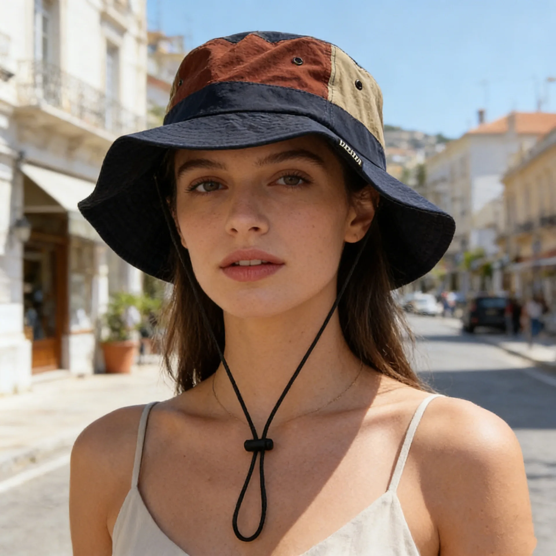 Japanese Style Color Block Bucket Hat Women All-match Outdoor Sun Hat Spring Summer Hiking Fisherman Cap