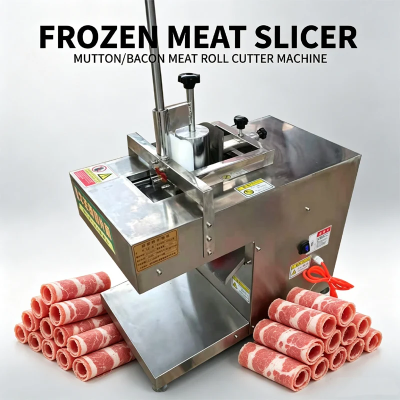 Electric Mutton Rolls Meat Slicer Mincer Automatic Beef Lamb Potato Slice Bread Frozen Food Cutter Grinder Machine