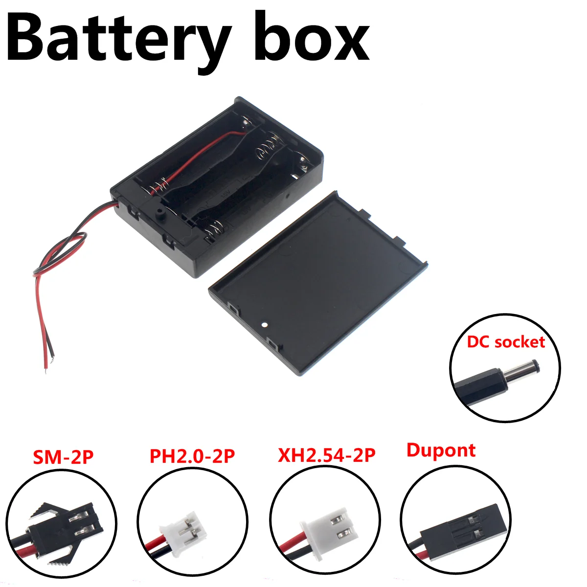 

5PCS 3x AA with switch closed Battery Holder Storage Box Case with DC 5.5x2.1mm XH2.54 PH2.0 SM-2P DIY Power Plug