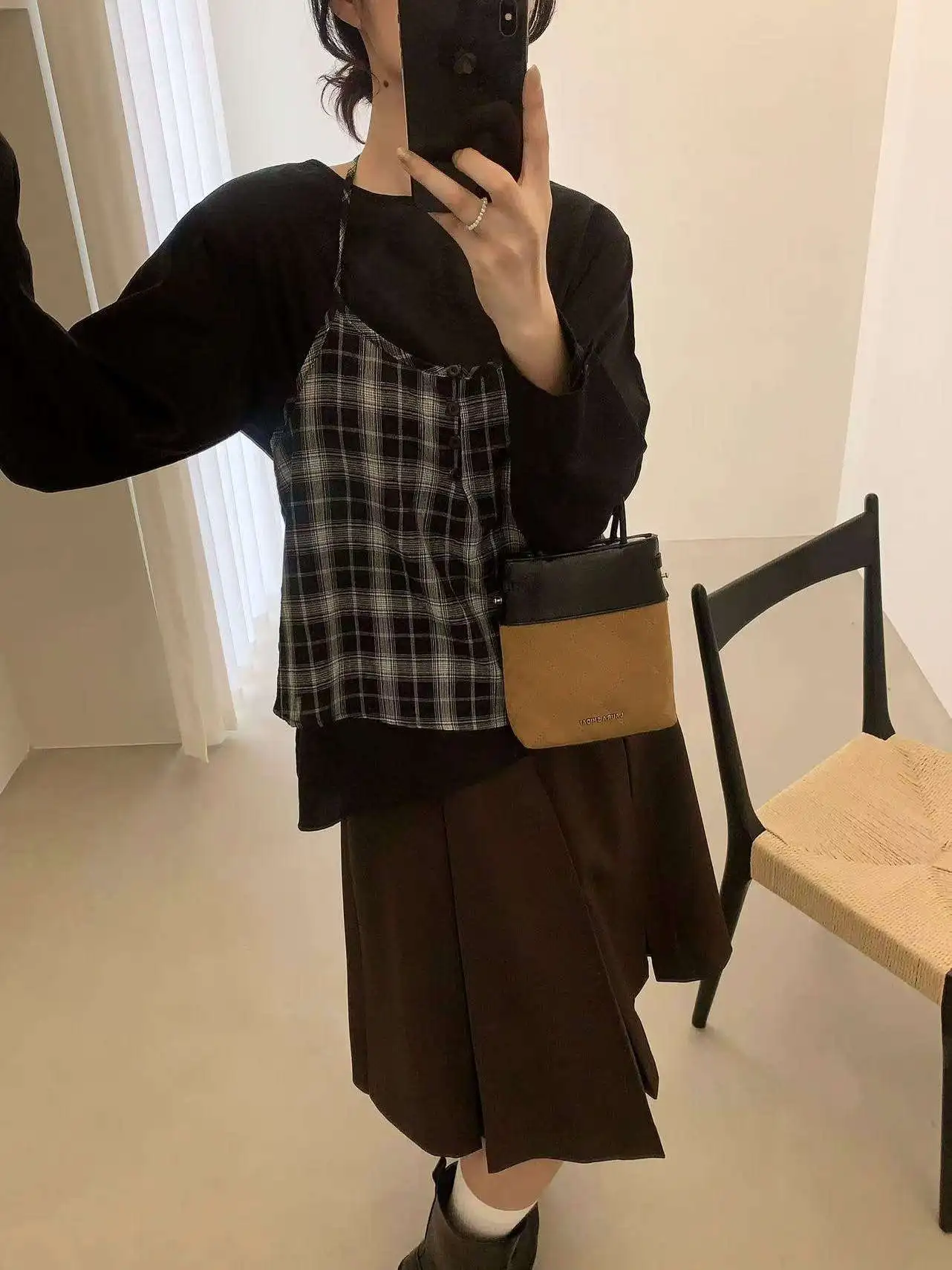 

Свободная женская рубашка с длинным рукавом в клетку, с лоскутным дизайном и цветовыми блоками, дышащая, удобная, модная