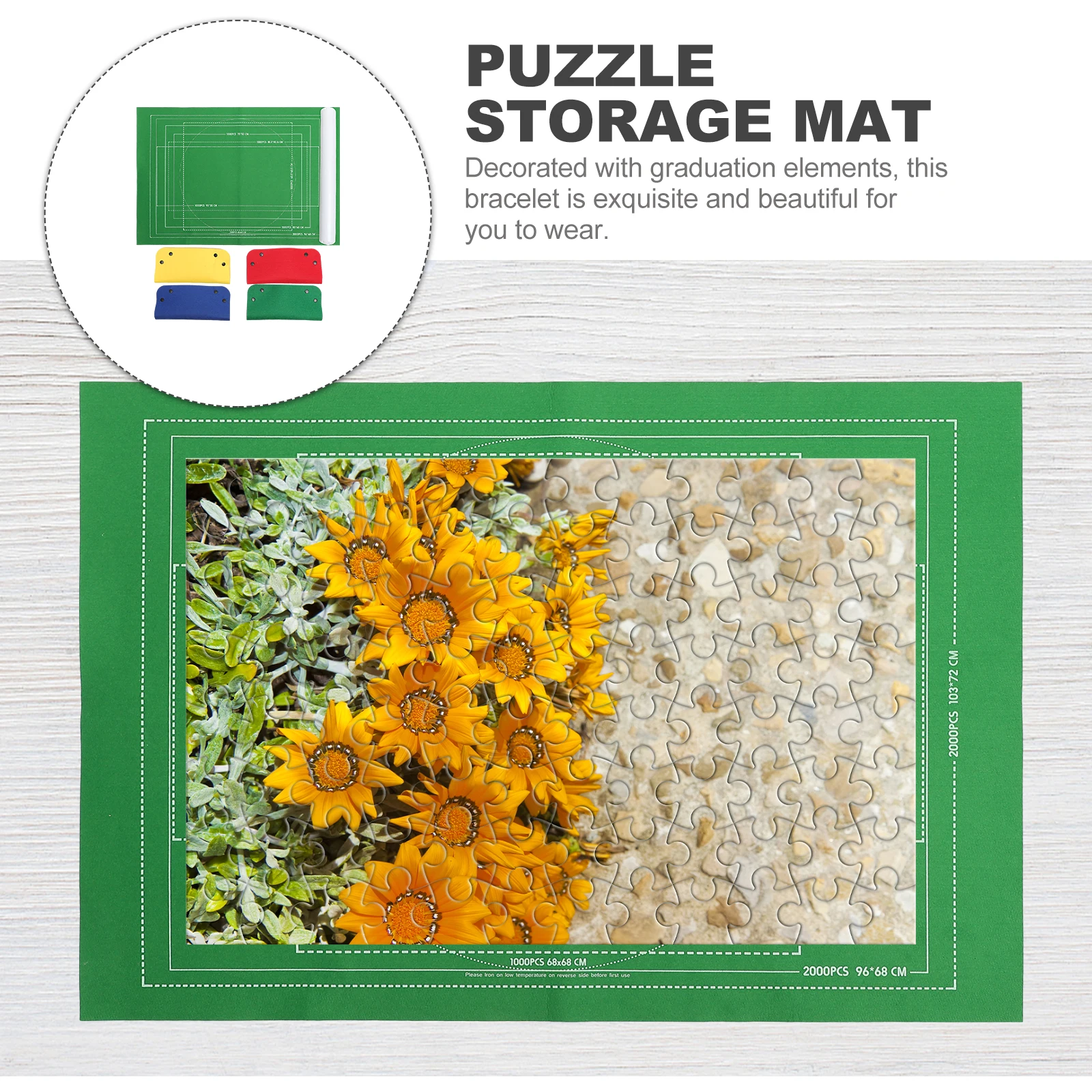 Puzzle Storage Mat Thick Felt Mats for Floor Jigsaw Puzzles Adults Blanket 2000 Pieces Easy Sorting Inflatable Tube Fixing Bands