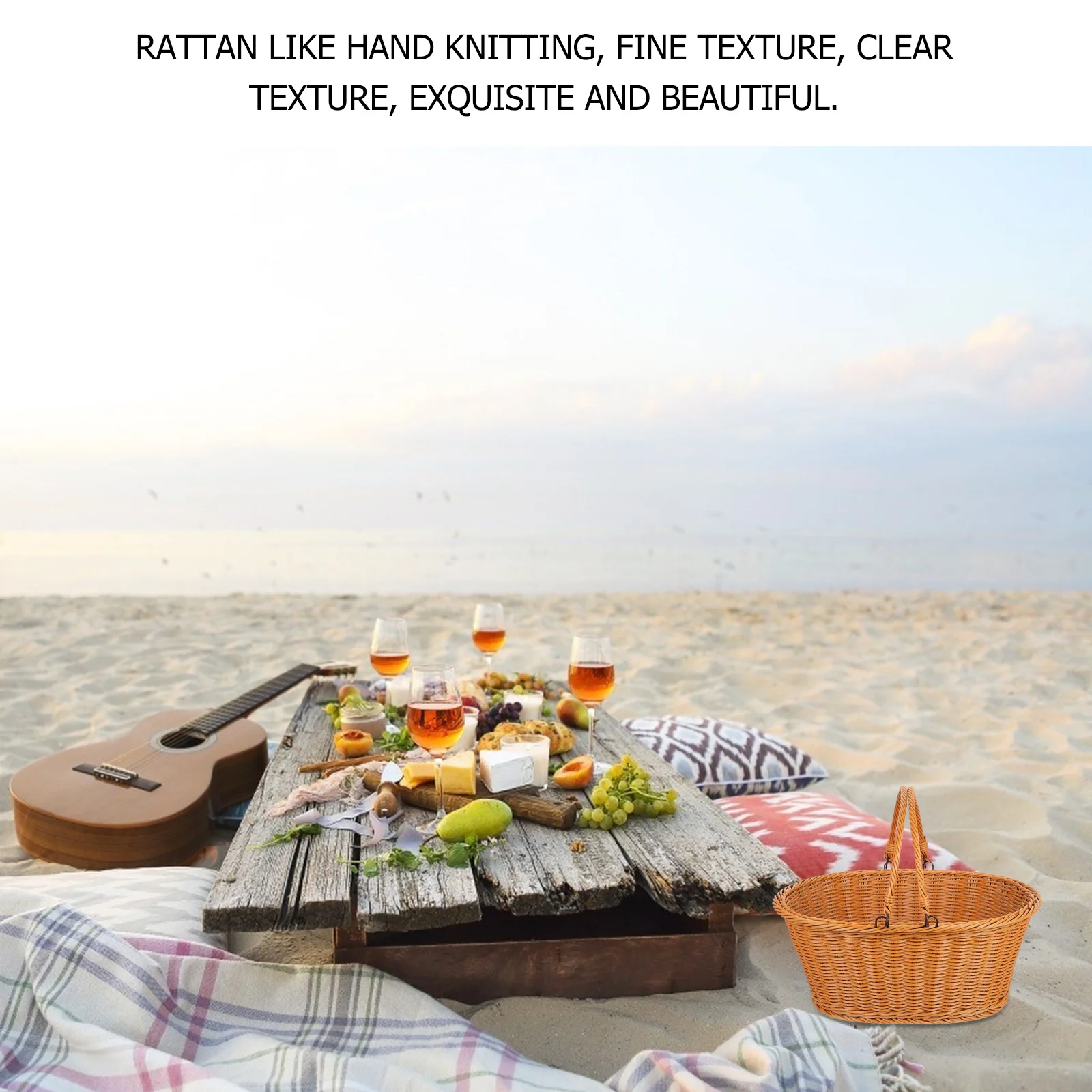 

1pc Plastic Rattan Storage Basket Multifunctional Weaving Organizer For Home Picnic Shopping Fruit Flower Holder Portable Tote