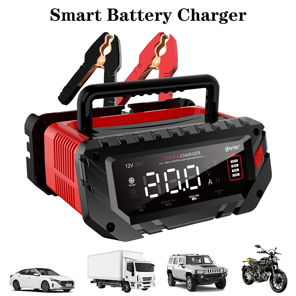 30A LiFePO4 Charger Car Battery Charger for Lithium AGM GEL Lead-Acid Battery Charger 6V/12V/24V for Car Motorcycle