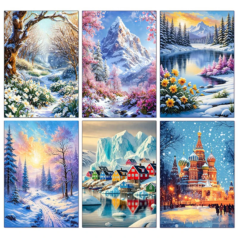 

Winter Snow Scene Diamond Painting Snow Mountain Forest Landscape Full Diamond Mosaic Cross Stitch Christmas Art Home Decor Gift