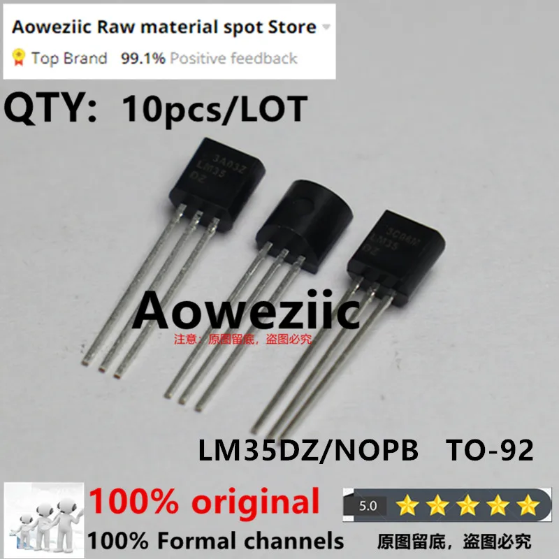 Aoweziic 2023+ 100% Nuevo Importado Original LM35DZ/NOPB LM35DZ TO-92 Sensor de Temperatura de Precisión 4V~30V