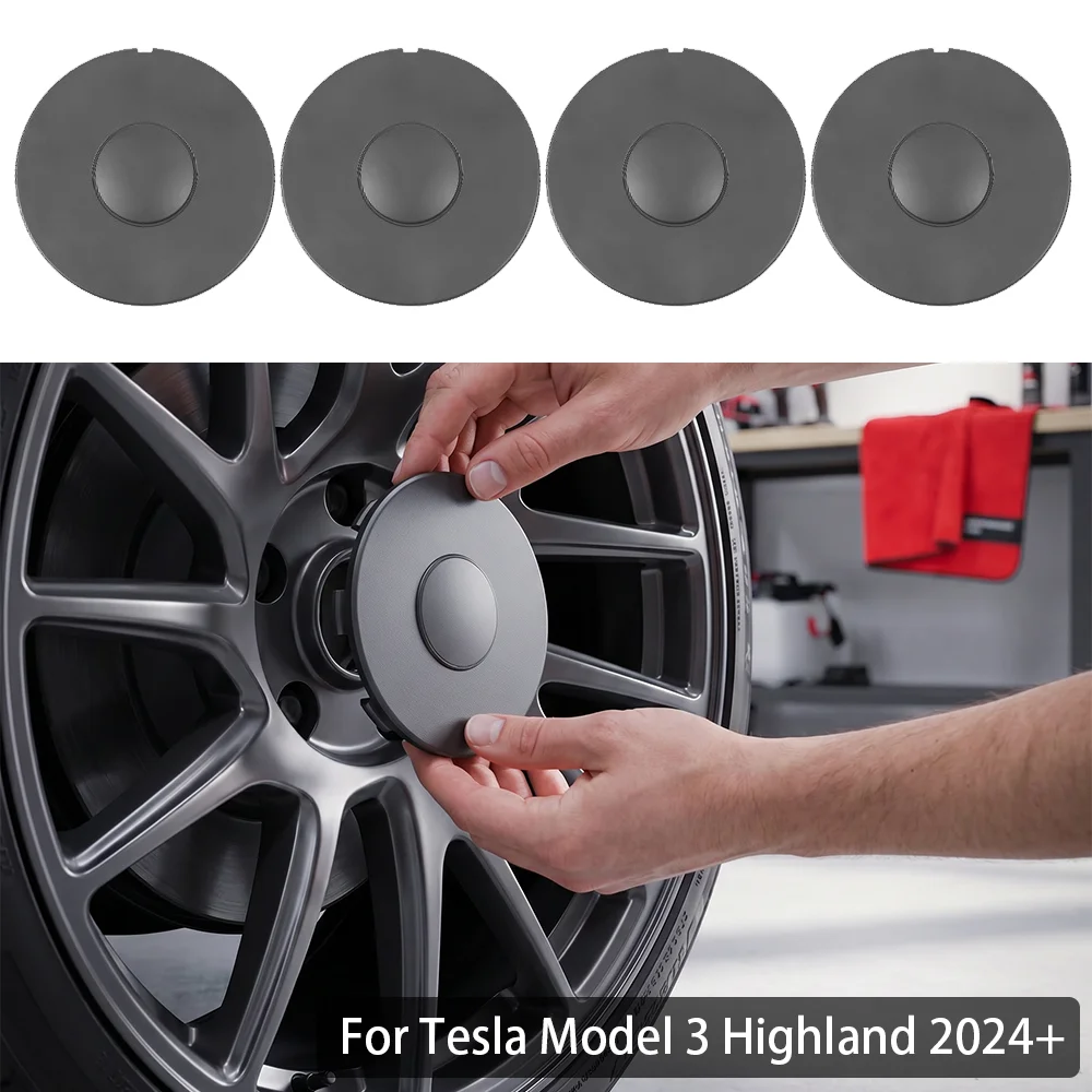 4pcs Car Wheel Center Hub Caps For Tesla Model 3 Highland 2024 2025 2026 Snap-on Installation Full Rim Cover Auto Accessories