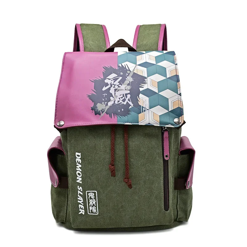 Demon Slayer Anime Canvas Backpack with Nezuko Tanjirou Zenitsu Giyuu Printing Laptop Schoolbag Birthday Gift for Fans view 2