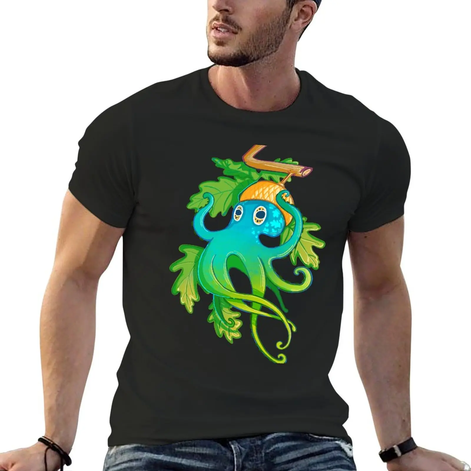 Acorn + Octopus T-Shirt sweat oversized t shirt cotton graphic tees heavyweights t shirt men