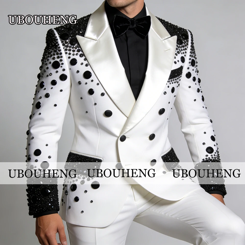 Exquisite Groom Wedding Suits Black Peaked Lapel Prom Blazers Customized Man Banquet Formal Wear 2 Piece Sets Men's Suits Attire