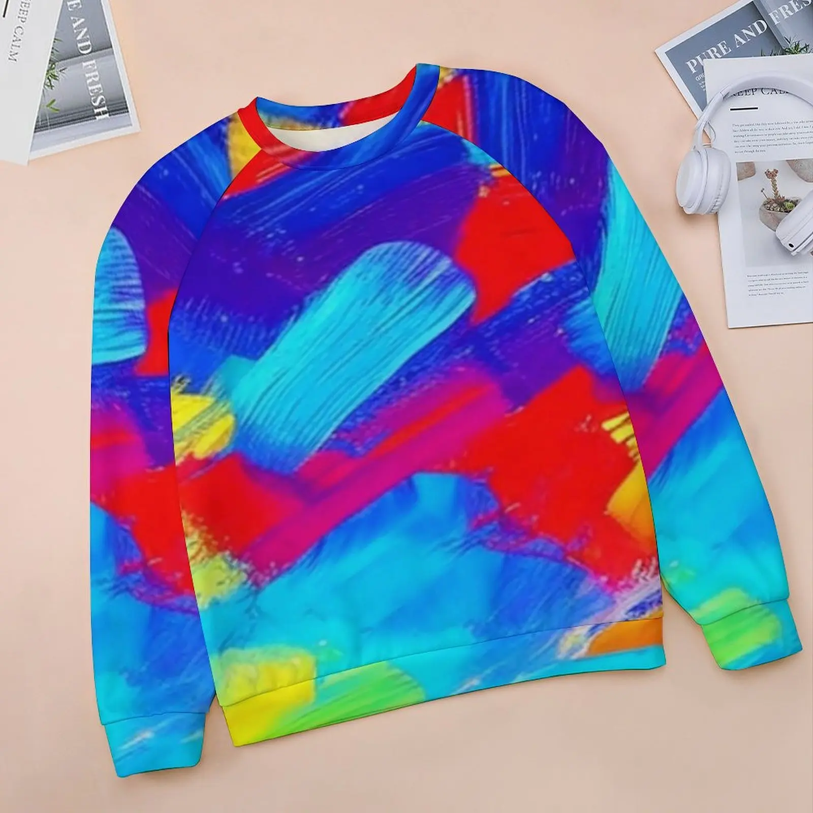 Abstract Paint Brush Casual Hoodies Red Blue Yellow Trendy Graphic Hoodie Spring Long-Sleeve Hip Hop Oversize Sweatshirts Gift