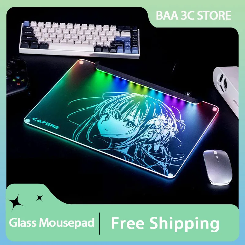 

CAPERE RGB светящаяся стеклянная мышь Hachiware игровой коврик для мыши в стиле аниме FPS для киберспорта водонепроницаемый и противоскользящий коврик для мыши аксессуары для ПК