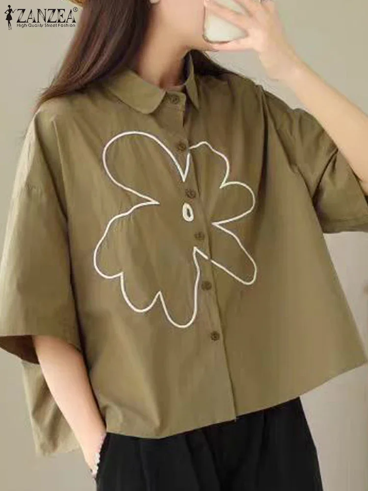 

2025 Summer Tops ZANZEA Short Sleeve Women Blouses Floral Printing Shirts Casual Loose Lapel Collar Chemise Open Up Blusas Femme
