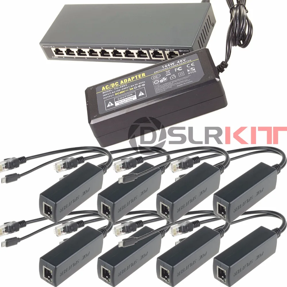 250M EXTEND PoE Kit for 8x Raspberry Pi B/B+/2/3 Micro USB 5V 2.4A /Switch 8 PoE