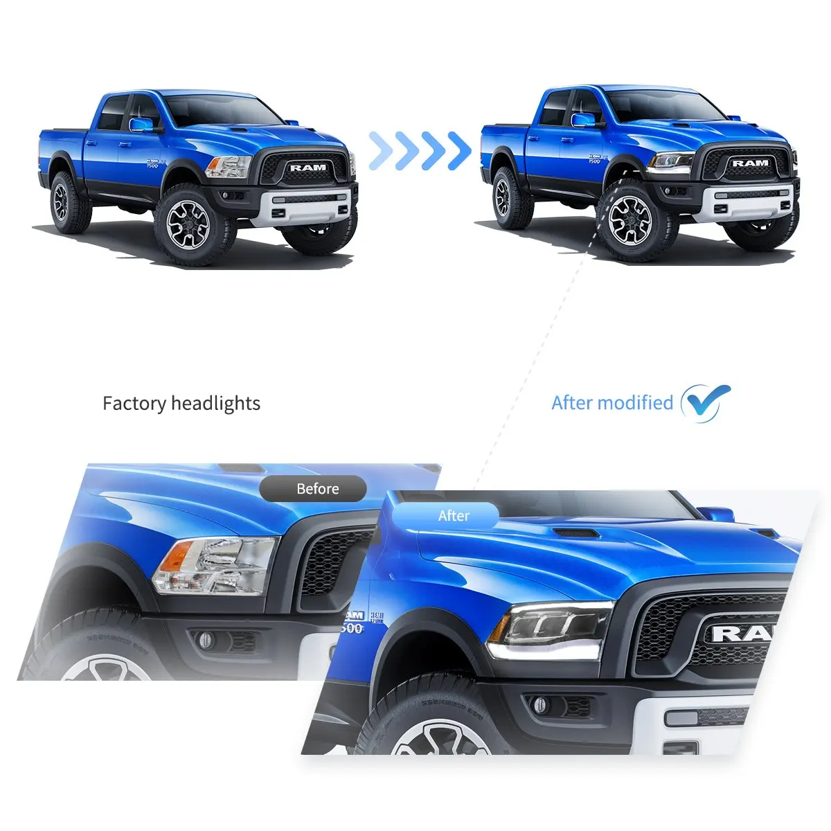 2 Stück E‑Mark für Dodge Ram 1500 2500 3500 2009-2018 4. Generation LED-Scheinwerfer, zugelassene Baugruppe, Frontscheinwerfer, Reflektorschale, DRL, dynamischer sequenzieller gelber Blinker,