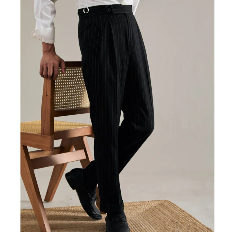 Lurex Yarn Office Men Business Casual Pants Italy Fashion Trousers For Man Social Club Outfits High Waist Pantalones Hombre