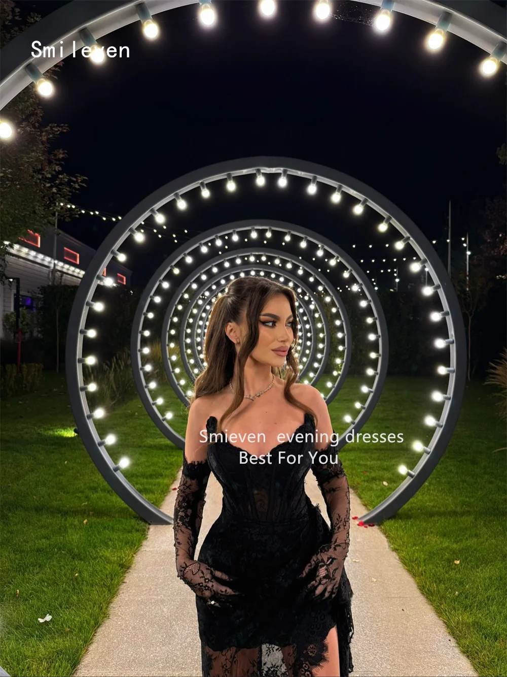Smileven-vestido de fiesta de sirena negro, Sexy, con escote en forma de corazón, encaje, sin mangas, bordado de encaje, ocasión, personalizado, 2026