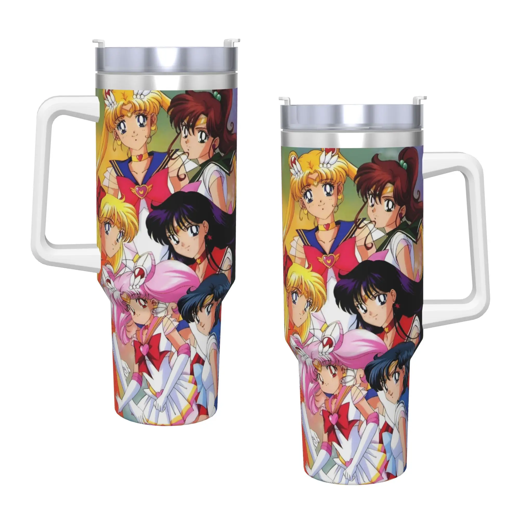 S-Sailor M-Moon Anime Stainless Steel Tumbler  Driving Thermal Mug With Straws and Lid 40oz Mugs Cup Cold and Hot Water Bottle