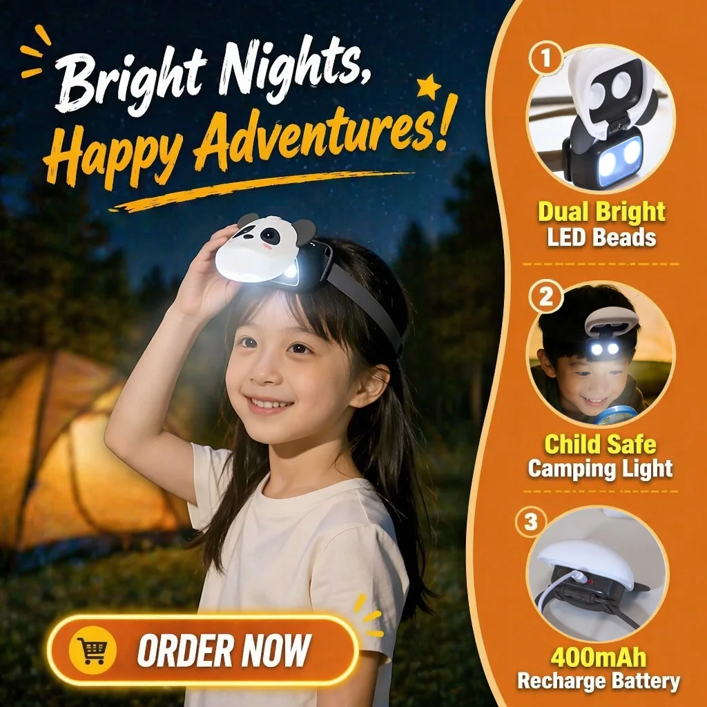 Head Strap Animal Head Lamp Small  Silicone Headlamp Led Toys Cute Rechargeable Usb Headlamp Led