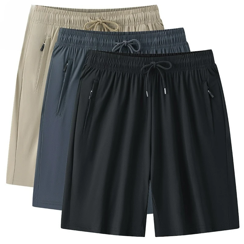 2026 Summer Ice Silk Shorts Men's Quick-drying Five-point Pants Elastic Large-size Sweatpants