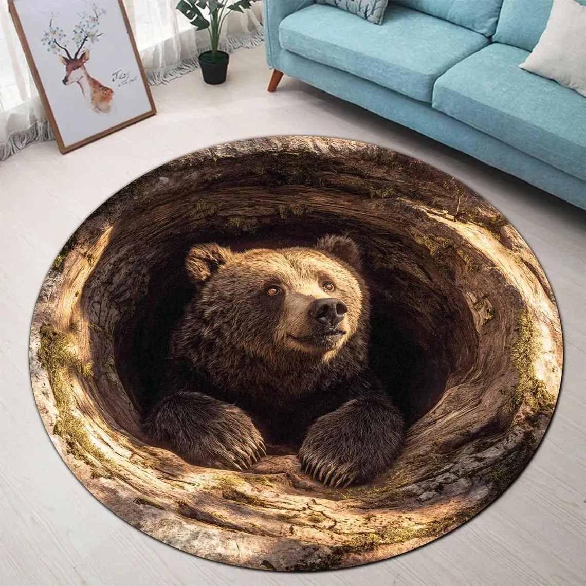 Circular Floor Mat Whimsical Gothic Theme Hollow Cavity Pit Grid Balanced Emerald Green Overlays Blanket For Apartment Lounge