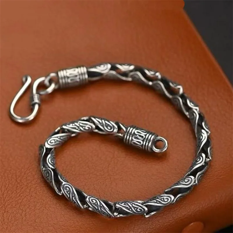 

Personality Bead Chain Bracelet For Men Jewelry Vintage Relief Lines Bracelet Male Hand Accessories 18 20 22CM