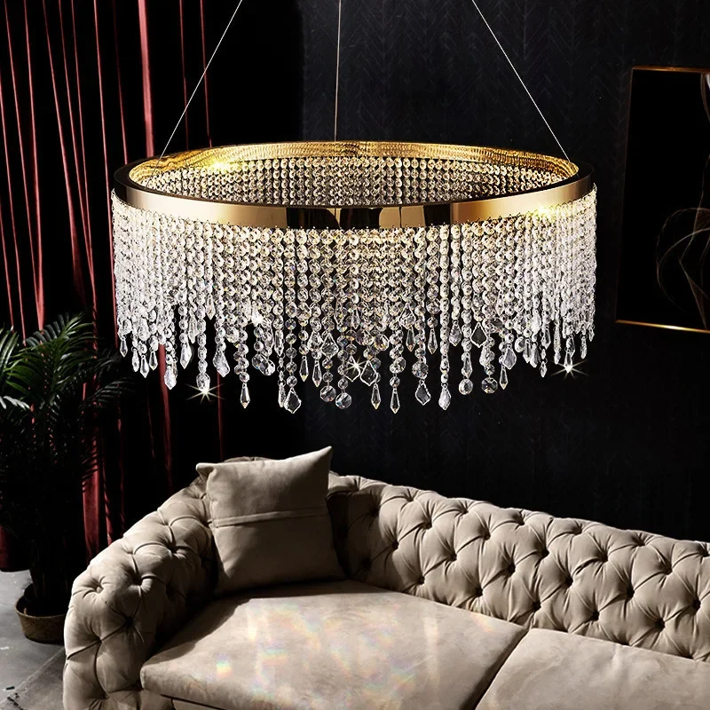 Modern Circular Luxury Crystal Pendant Light Classical Round Chandelier Lighting for Dining Room Living Room Hotel