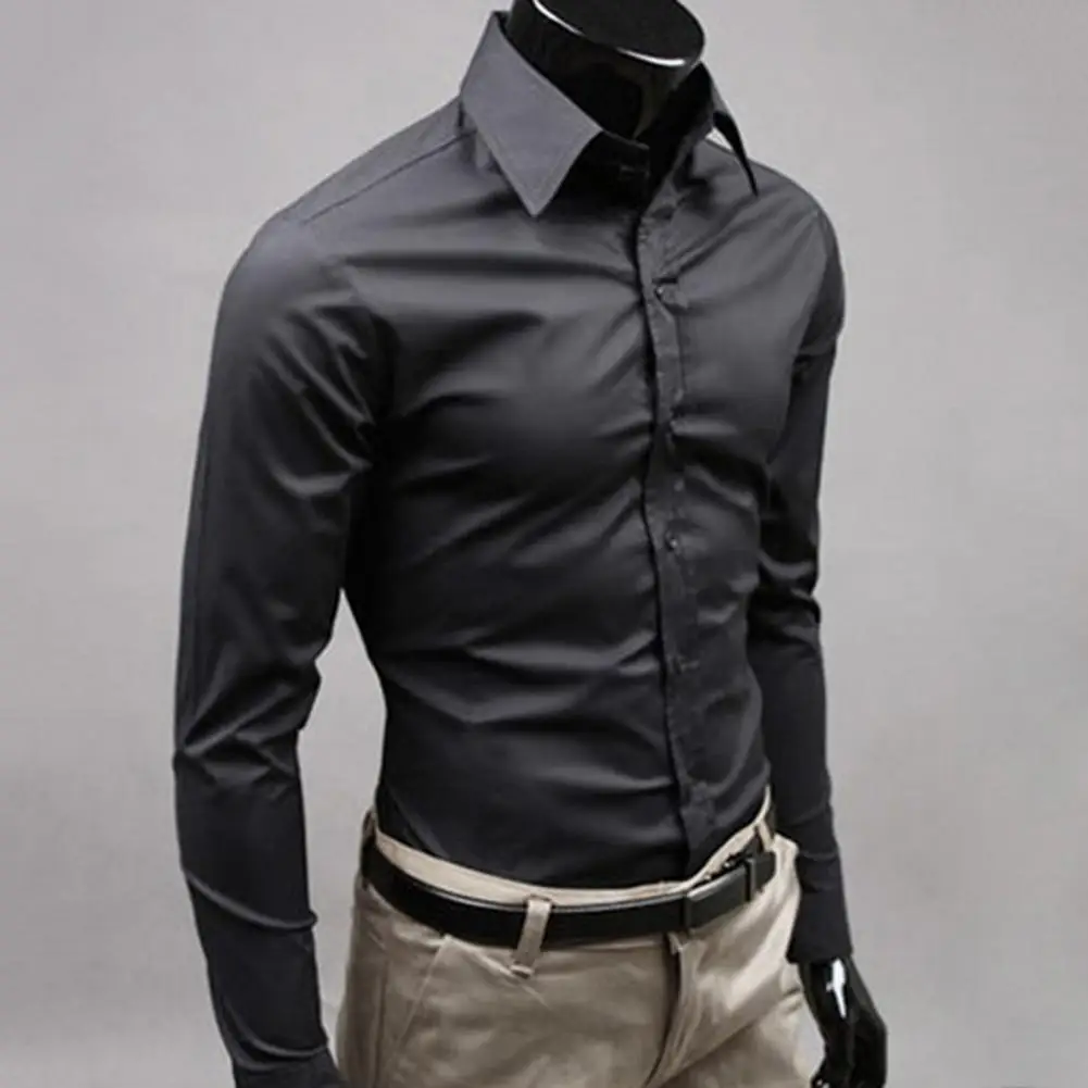 Elegant Business Shirt Button-down Closure Cotton Blend Men\'s Slim Fit Cheap Business Shirt Odorless Snap Shirt for Daily Life