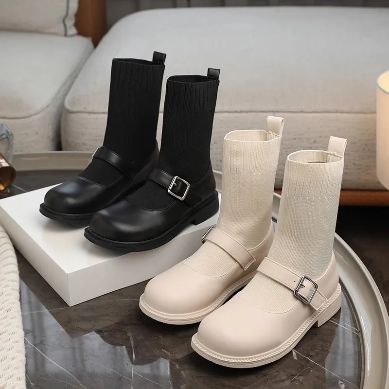 New Girls Boots Children Sock Shoes Baby Soft Sole Casual Cowhide French Outdoor Ankle Boots Kids Genuine Leather Performances