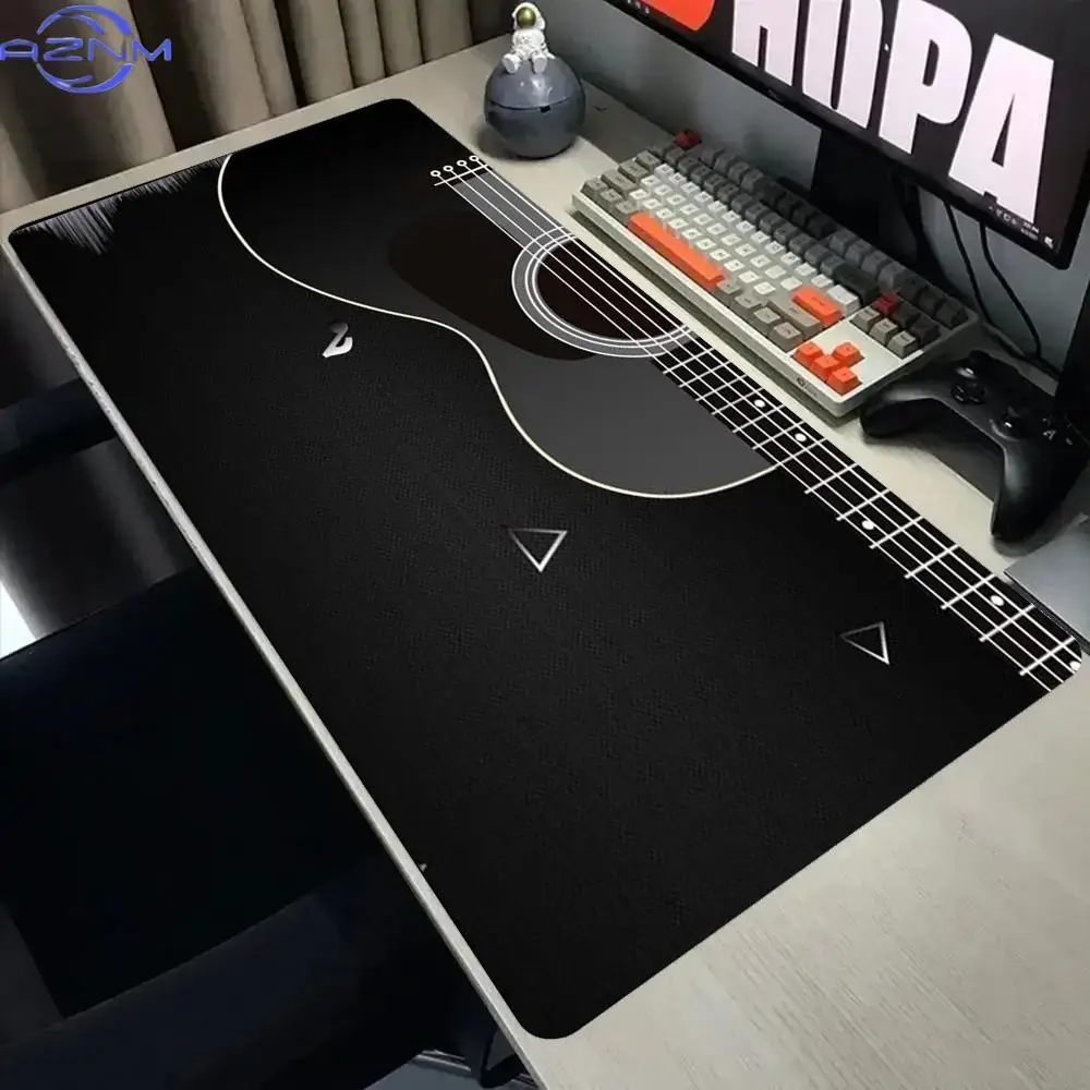 Minimalist Guitar Outline Large Gaming Mouse Pad Non-Slip Rubber Base Black Cool Extended Mouse Mat Music Theme PC Desk Mousepad