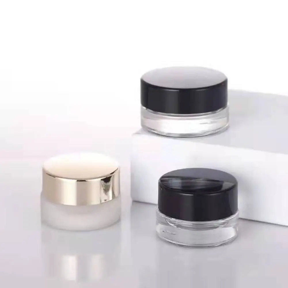 Cream Jar 3g 5g Transparent Mini Glass Cream Bottle Cosmetic Clear Sample DIY Lip Mask Travel Filled Container with Black Lid