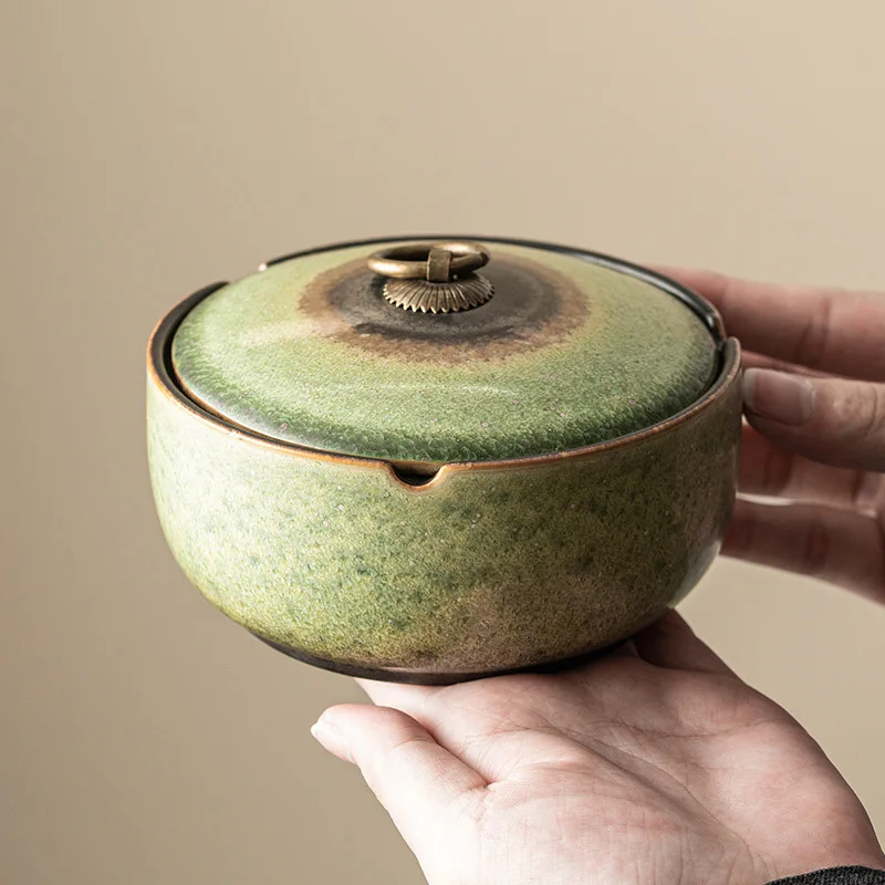 

Креативная керамическая пепельница с зеленой печью, украшение журнального столика для гостиной, офисные принадлежности, портативная офисная пепельница с крышкой, 1 шт.