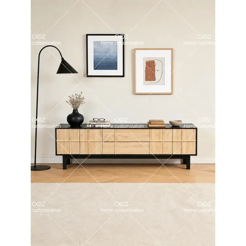 Medieval Solid Wood TV Cabinet 2m Retro Living Room Storage Locker Integrated Console Table Home Furniture