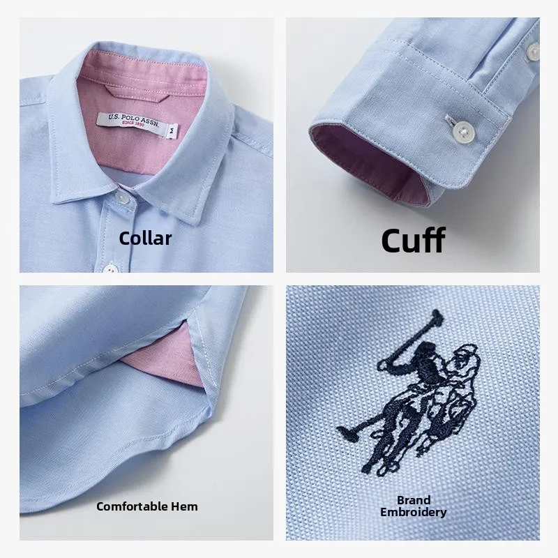 U.S.  ASSN. Women's Ox Cloth irt Long Sve Casual Spring Autumn Faion Commute Sle Cotton Polyester Blend