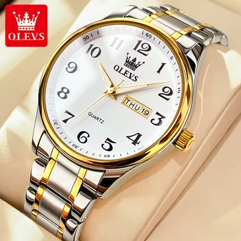 OLEVS Classic Bussiness Quartz Watch for Men Digital Dial Date Week Display Clock Luminous Waterproof Man Gold Wristwatches 5567