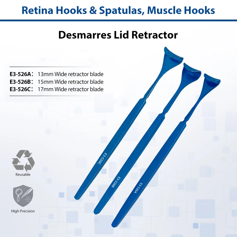 Titanium Alloy Desmarres Lid Retractor Autoclavable Blunt Tip Re‑usable Ophthalmology Eyelid Retractor Tool