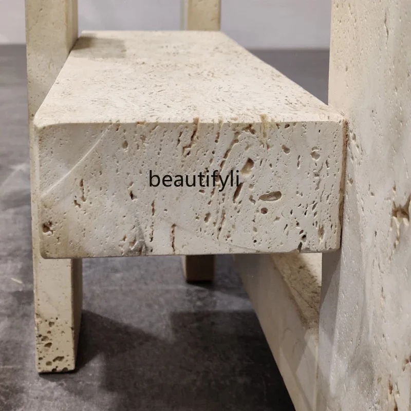 Modern simple marble coffee table designer tempered glass countertop rectangular natural travertine image 4