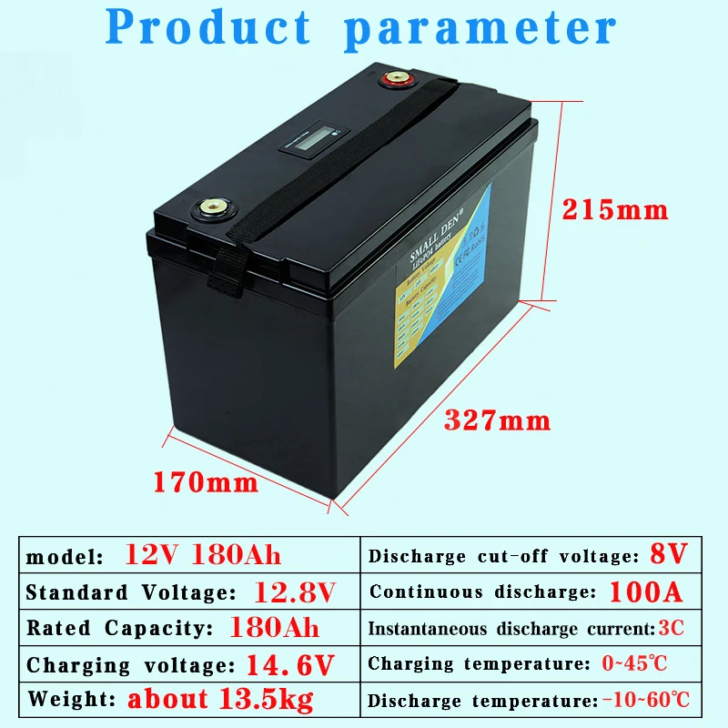 New 12V 180Ah Lifepo4 Battery Pack 1200W motor High Power Built-in BMS For 12.8v Electric boat RV Inverter Solar Outdoor Camping