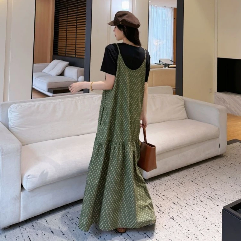 Abito lungo estivo da donna Allentato Plus Size Manica corta Set da due pezzi T-shirt da vacanza + Abito con fionda Robe Ete Femme Elbise 2025