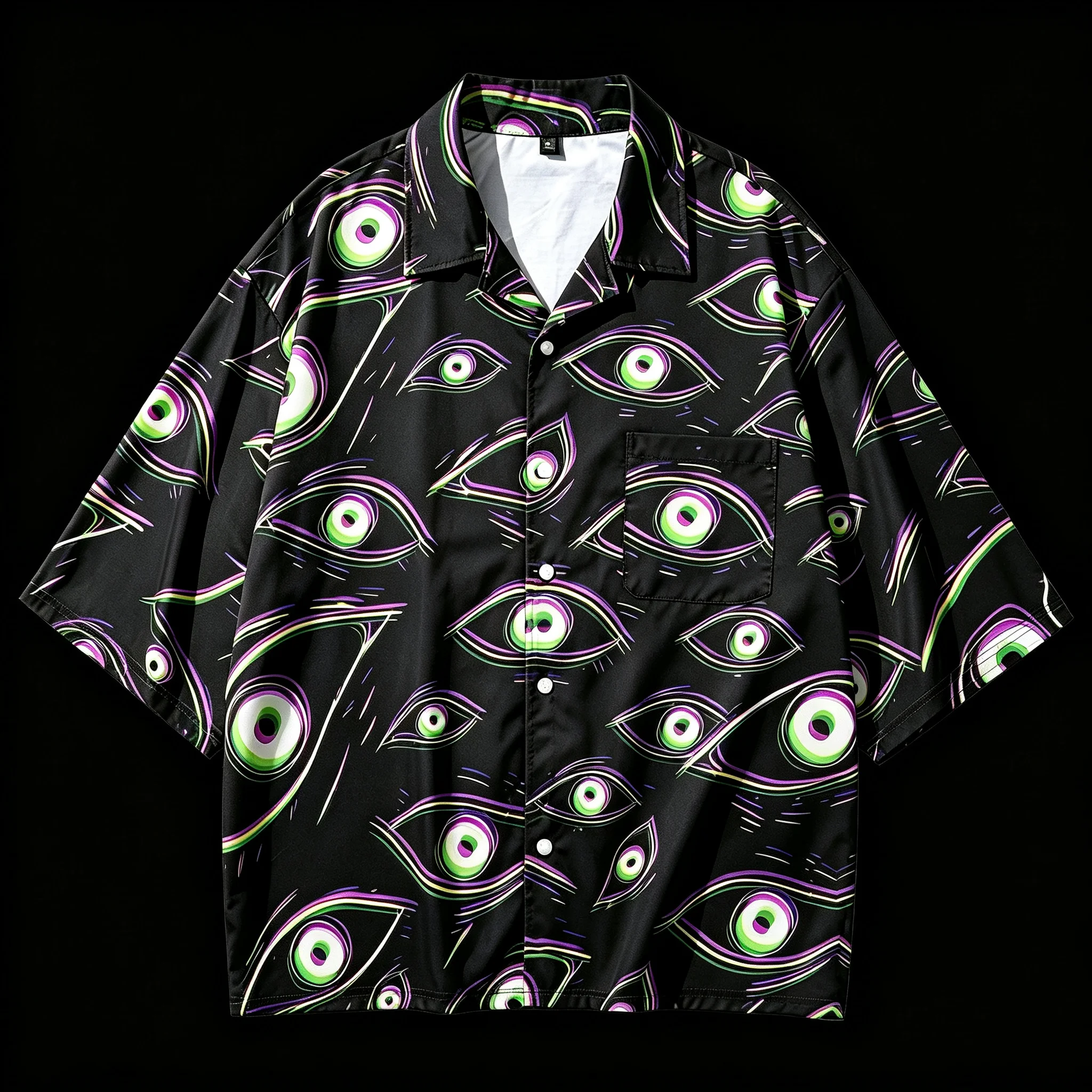 Japanese Anime Eyes Full Print Short Sleeve Lapel Shirt Unisex Men Women Kids Psychedelic Harajuku Gothic Streetwear Button Down