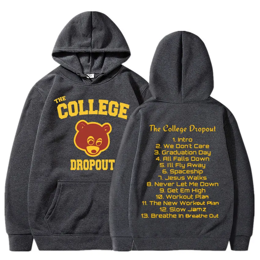 Rapper Kanye West Hoodie Music Album College Dropout Print Hooded Men Women Hip Hop Vintage Oversized Male Sweatshirt Streetwear