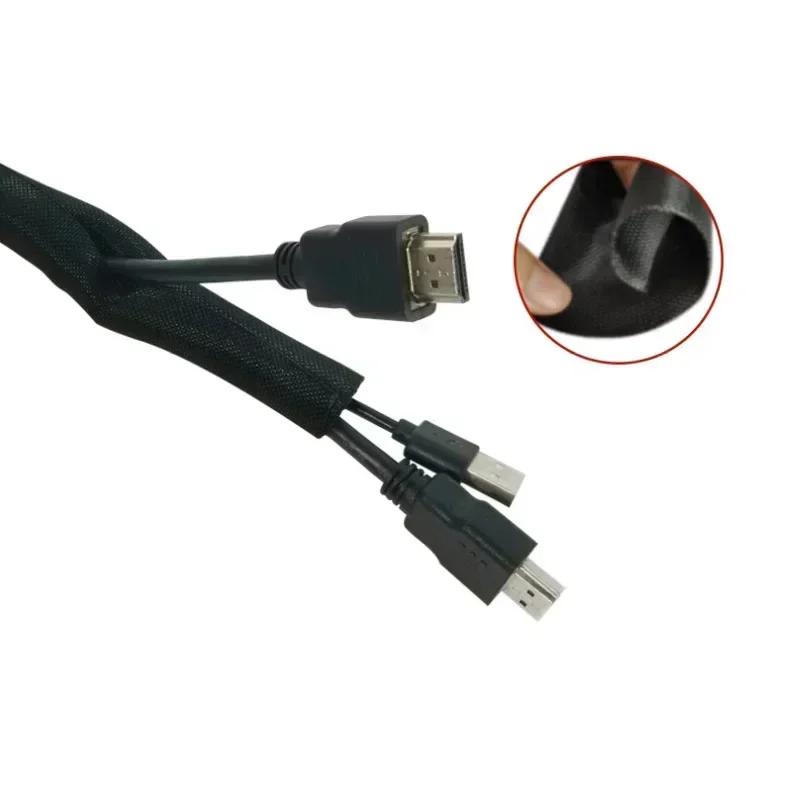 Black/White Self Closing PET Expandable Braided Sleeve Self-Closed Cable Organiser Insulated Wrap Sleeved Cable Protecter