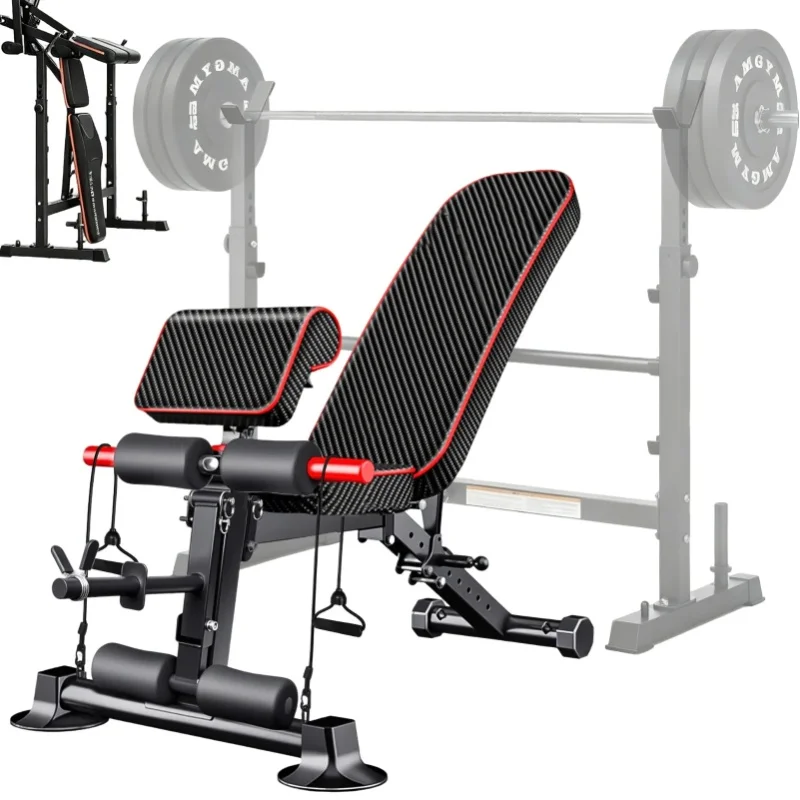 Verstellbare Hantelbank mit 350 kg Tragkraft, Fitnessbank mit Widerstandsband für Krafttraining, Sit-ups und Gym-Workouts