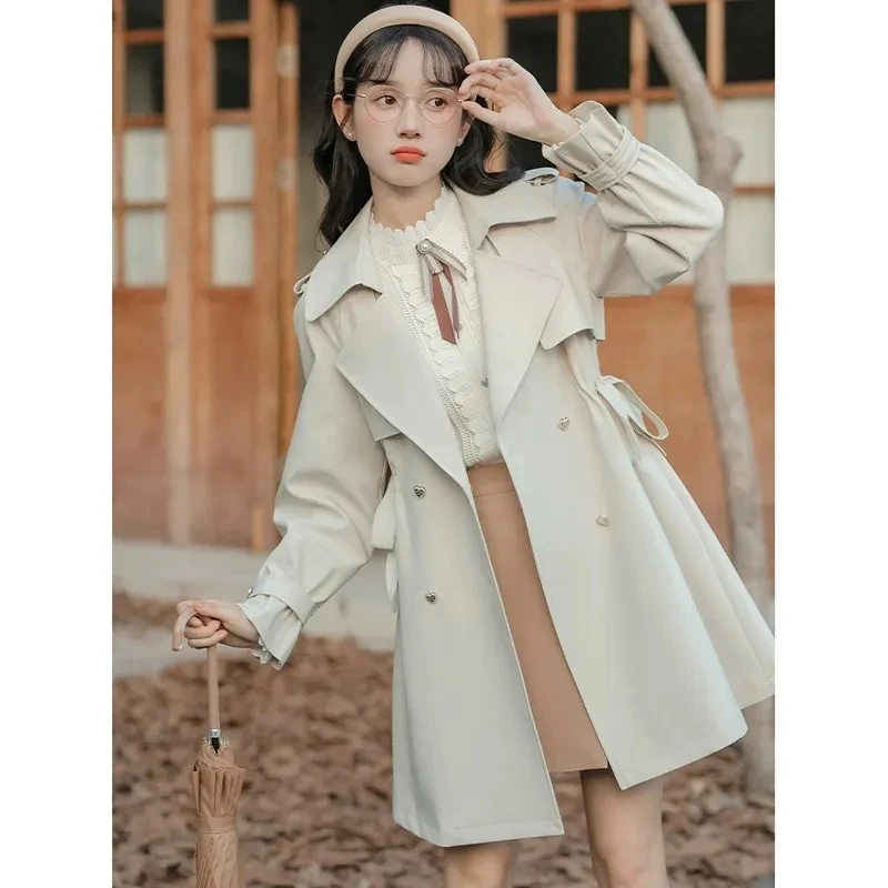 小さめフレンチスタイル通勤トレンチコート レディース 2025年秋新作 ブリティッシュスタイル 韓国風ルーズコート