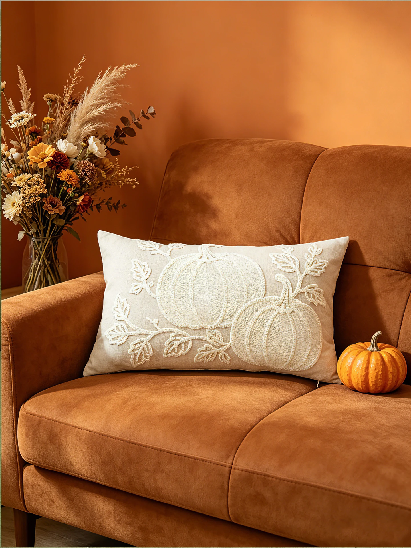 1pc Autumn Pumpkin Embroidery Pillowcase Multi-size Available for Sofa Bed Home Decor Harvest Festival Special Pillowcase
