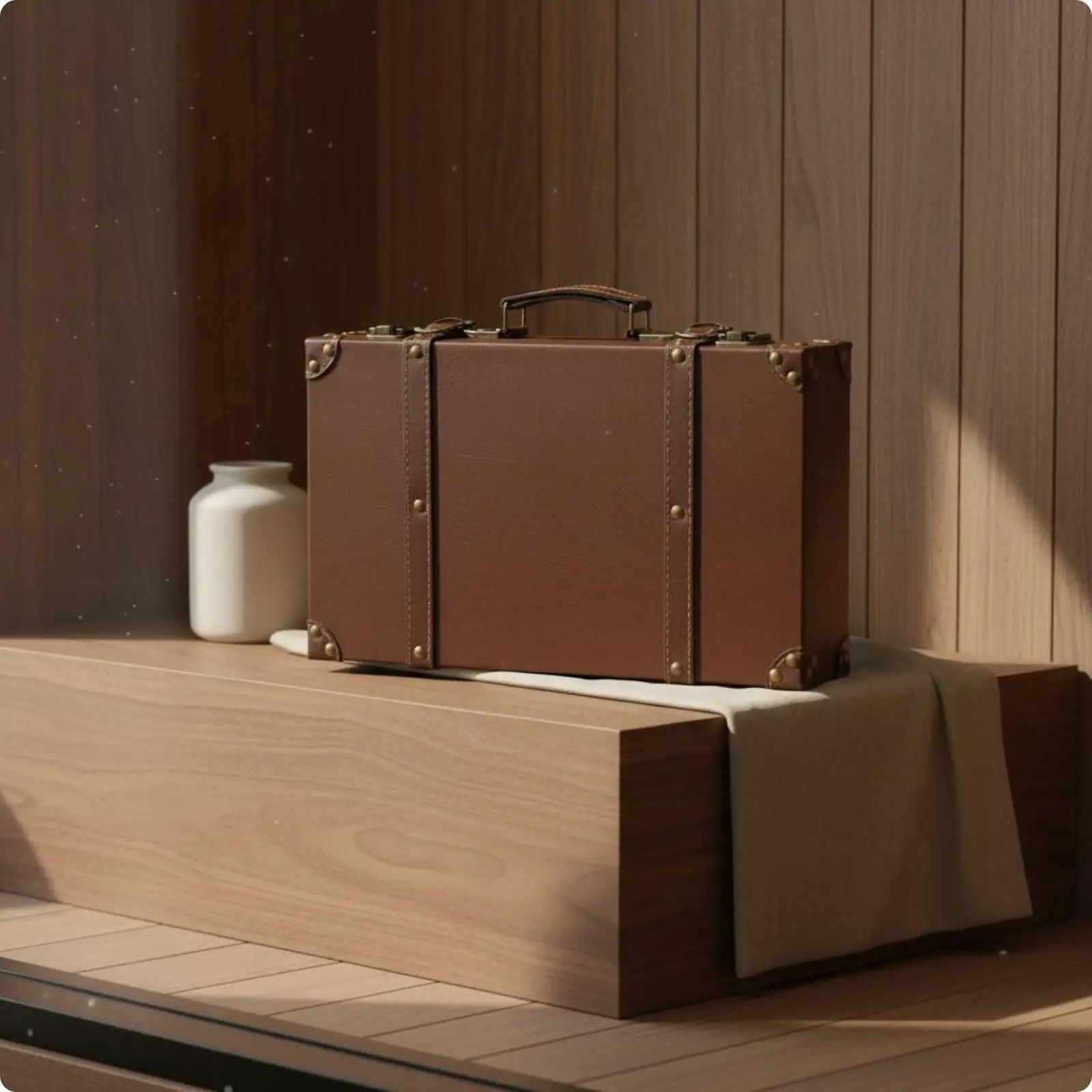Retro Storage Trunk Antique Leather Organizer Classic Case Set for House Decor and Photo Set