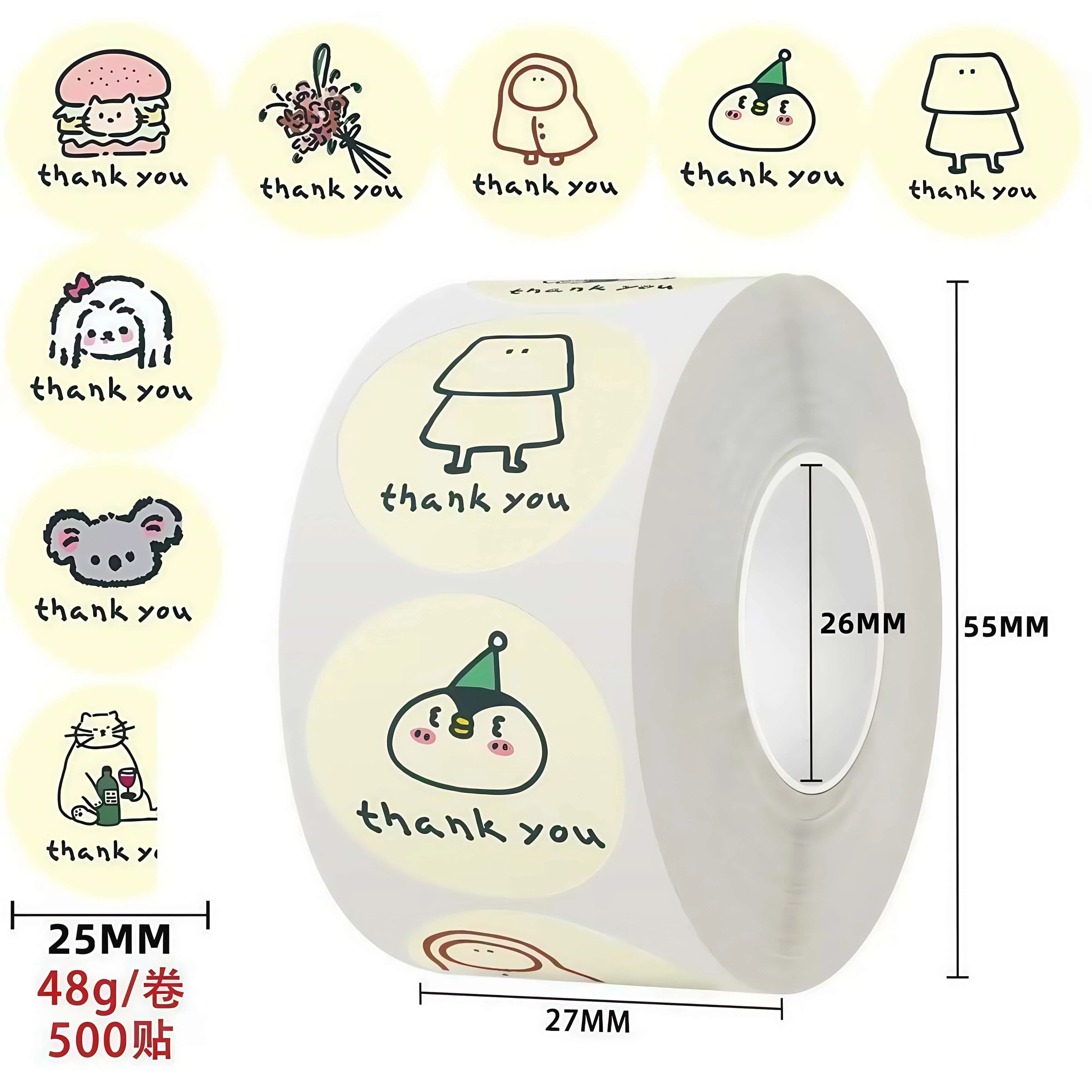 500 Pcs/Roll Cute Cartoon Thank You Stickers, Kawaii Animal Flower Pattern Labels for Gift Wrapping Craft Decor
