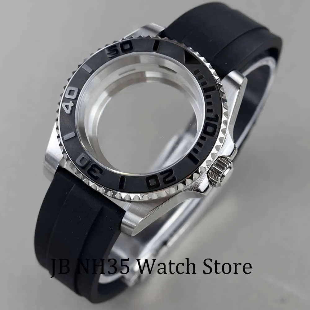 High quality Diver 40mm silver Men's Watch Cases Rubber Strap For Seiko nh34 nh35 nh36 Movement 28.5mm Dial YACHT-MASTER Case