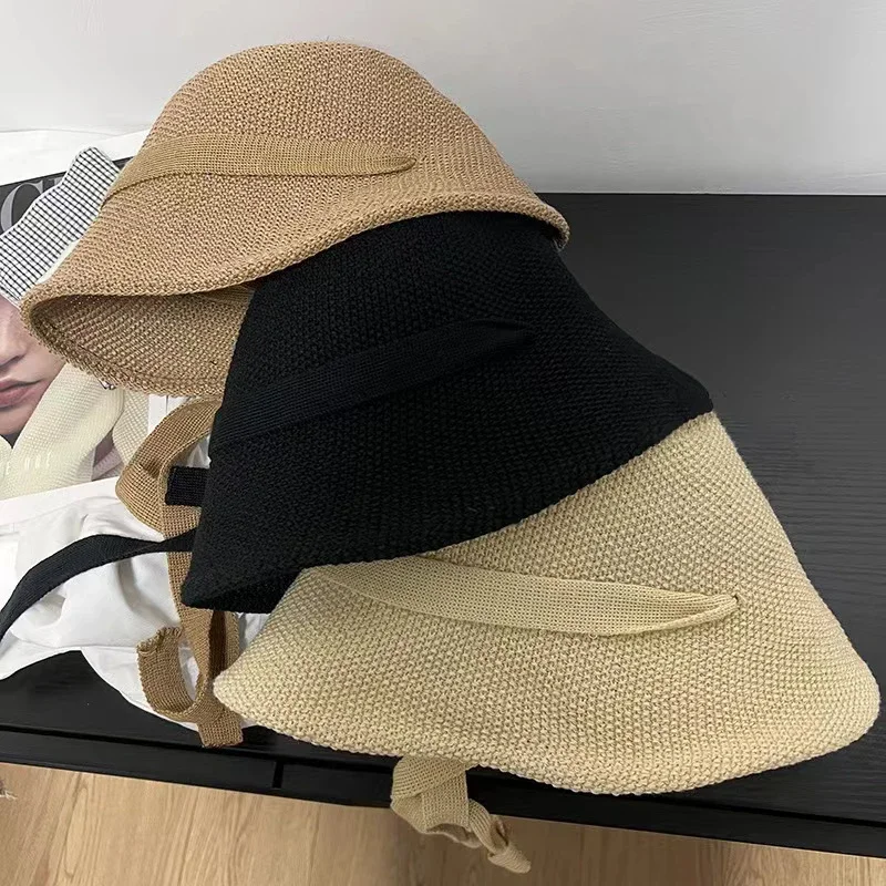 2024 spring summer new bucket hats for women korean fashion lace up Sunscreen cap female vacation beach large brim fisherman hat